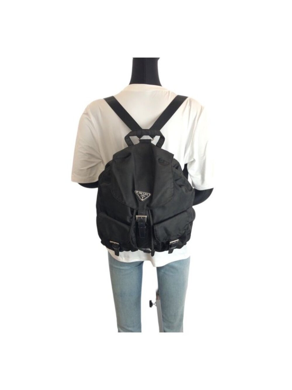 Prada Tessuto Black Silver Nylon Leather Backpack - Picture 7 of 9